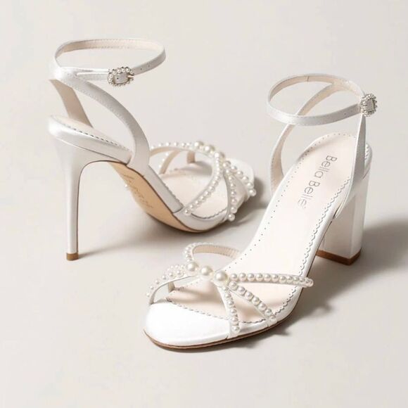 Bella Belle NEW IN BOX Lilia Ivory Silk Pearl Strappy Sandals Wedding Bride - Picture 8 of 8